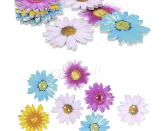 30pcs 35mm Wooden Buttons 2 Holes Chrysanthemum Painted Buttons SunFlower Flower Sewing Clothing