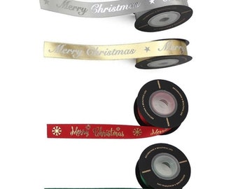 5M Frohe Weihnachten Geschenkverpackung Bänder Gold Silber 16mm Weihnachtsband