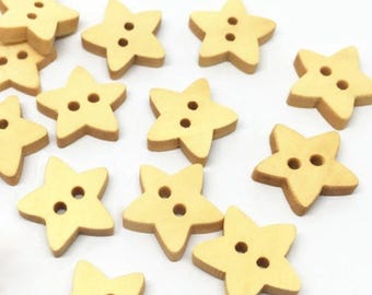 25pcs Star Wood Buttons 2 Holes Sewing Baby Clothing Wooden Button 13mm