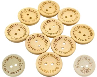 100pcs 2-Holes Handmade with Love Round Wooden Buttons Button Handmade Clothes