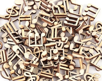 100pcs Wooden Musical Notes Shapes Pieces Mini DIY Crafts Wood Music Note