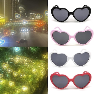 2 paia di occhiali diffrattometrici di qualità a forma di cuore con effetto fluttuante da donna