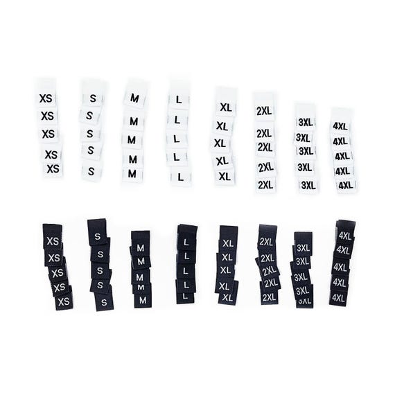Étiquettes de tailles de vêtements mixtes xs s m l xl 2xl 3xl 4xl