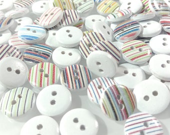 10/25/50/100/200pcs 13mm Mixed Striped Wooden Buttons Clothes 2-Hole Crafts