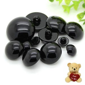 20pcs 9-25mm Plastic Buttons Round Mushroom Domed Sewing Loop Shank Black DIY Animal Eyes Toy Teddy