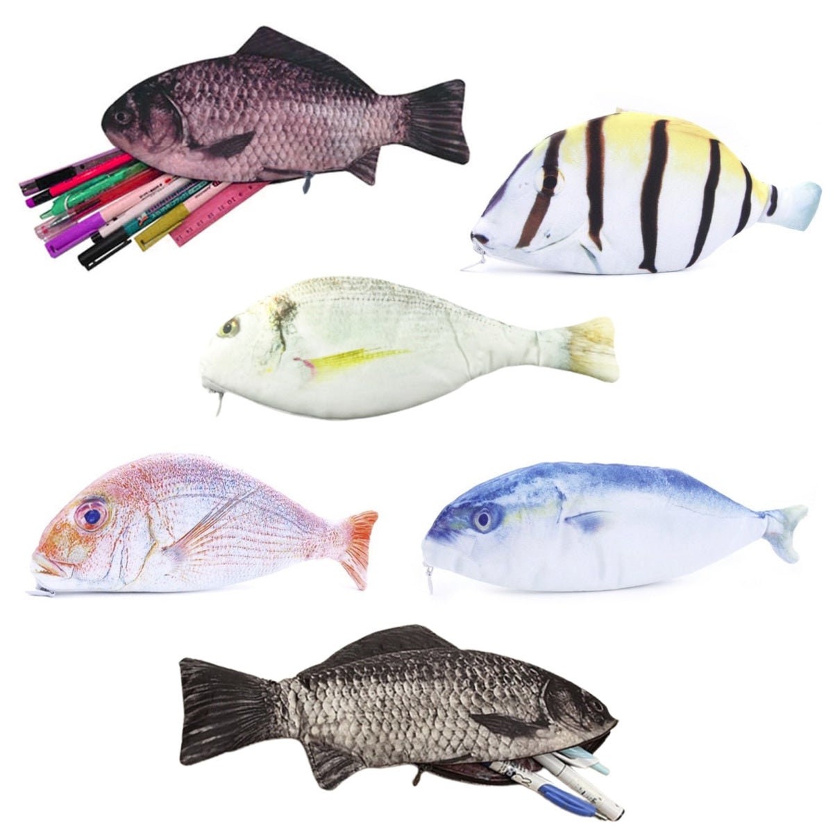 Creative Fish Shape Pencil Case Realistic Fish Pen Bags With Zipper Makeup  Pouch Gift Pen Box