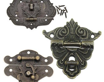 Antique Brass Colour Hasp Hinge Latch for Wooden Case Vintage Decorative Jewelry Gift Box Hook Furniture Buckle Lock