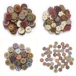 50x Retro Wooden Buttons for Scrapbooking and Handmade Clothes 15-25mm Set B