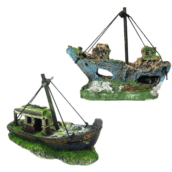 Resin Aquarium Fish Tank Decoration Pirate Shipwreck Ship Wreck Boat Figurine Toy