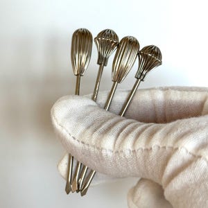 Art Deco Silver-Plated Cocktail Picks - Ribbed Finials, Vintage Set of 4
