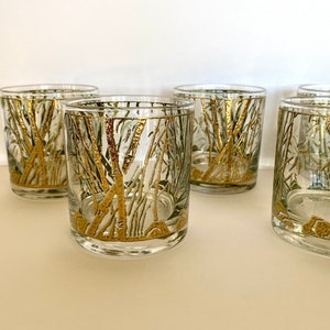 Culver Gold Bamboo Glasses (7), Mid Century Gold Bamboo Glasses, Mid Century Glassware