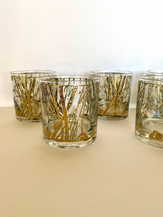 Culver Gold Bamboo Glasses 7, Mid Century Gold Bamboo Glasses, Mid