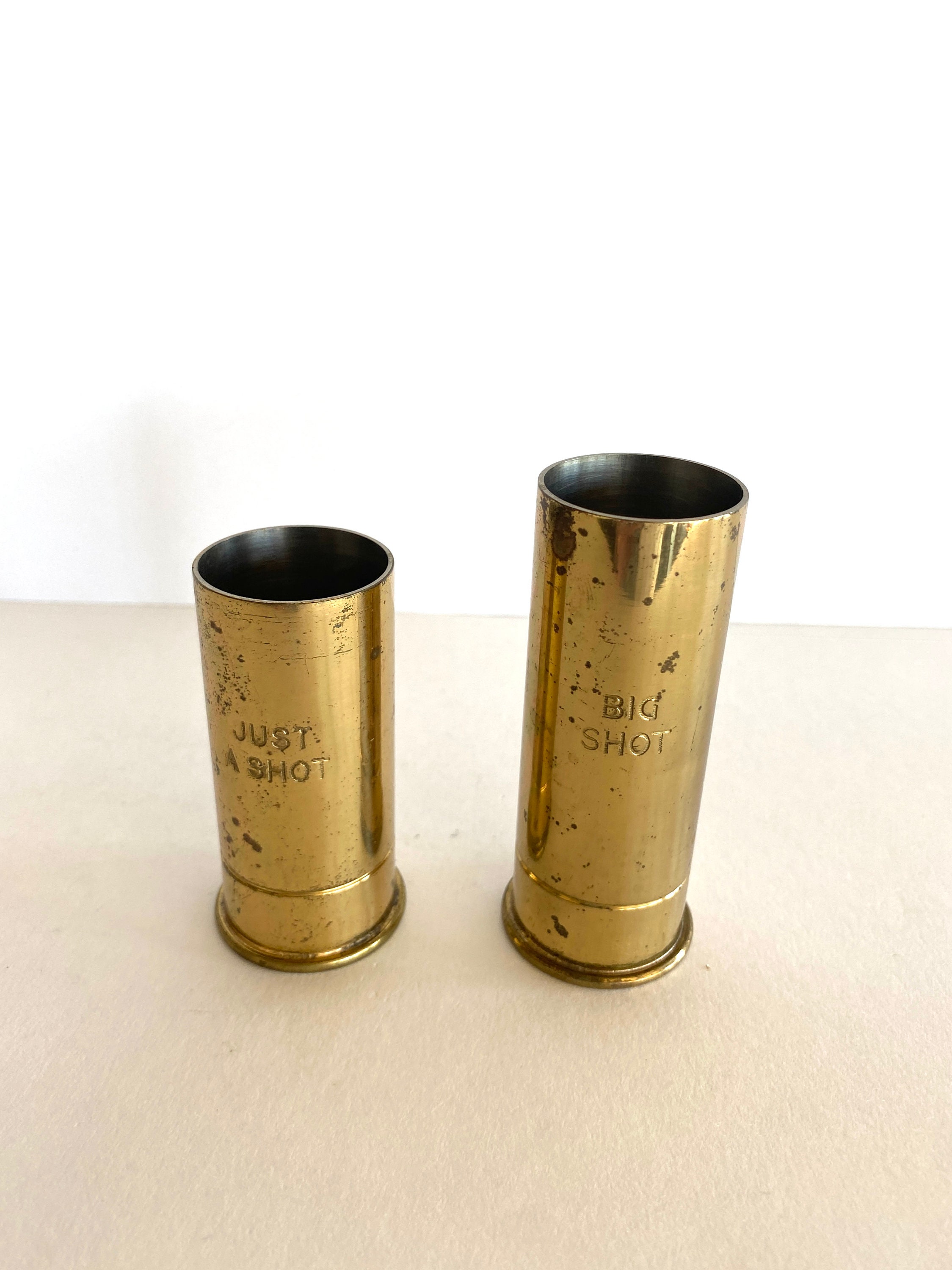 Figural Brass Shotgun Shell Jiggers 1 1/2 Oz, 2 Oz, Solid Brass