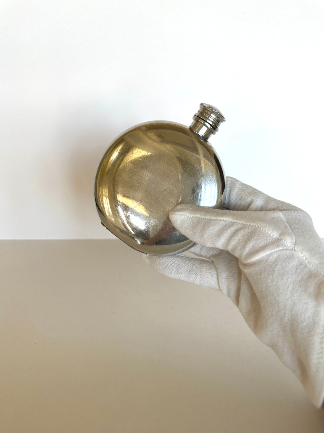 Vintage Pewter Flask Round Flask 1940s Etsy