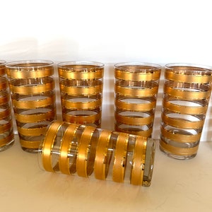Culver "Gold Rings" Glasses, Set of 7 Glasses