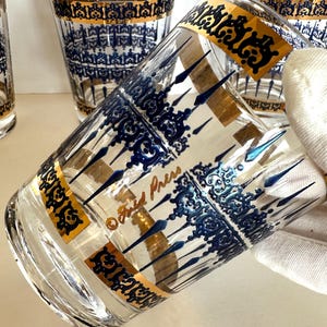 Fred Press Navy & Gold Glasses (Set of 4), Set #1