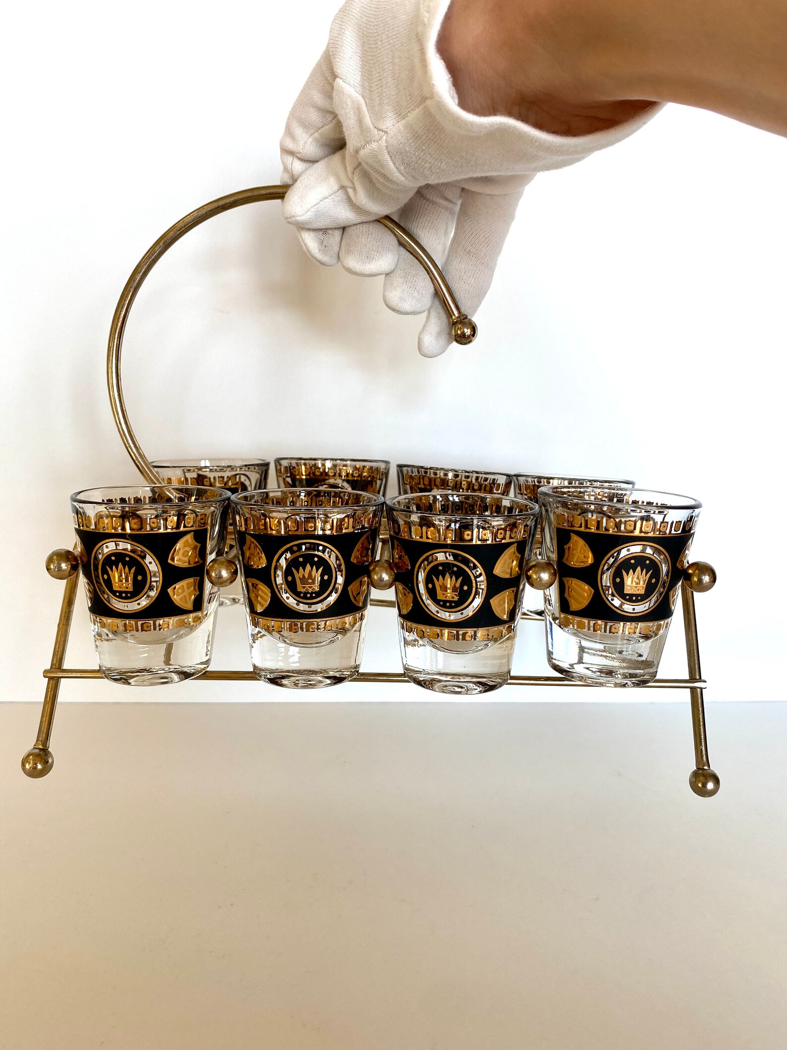 Mid Century Shot Glasses Caddy 8 MCM Gold Shot Glasses Etsy