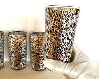 Culver Leopard Print Glasses (4 Glasses), Mid Century Glassware