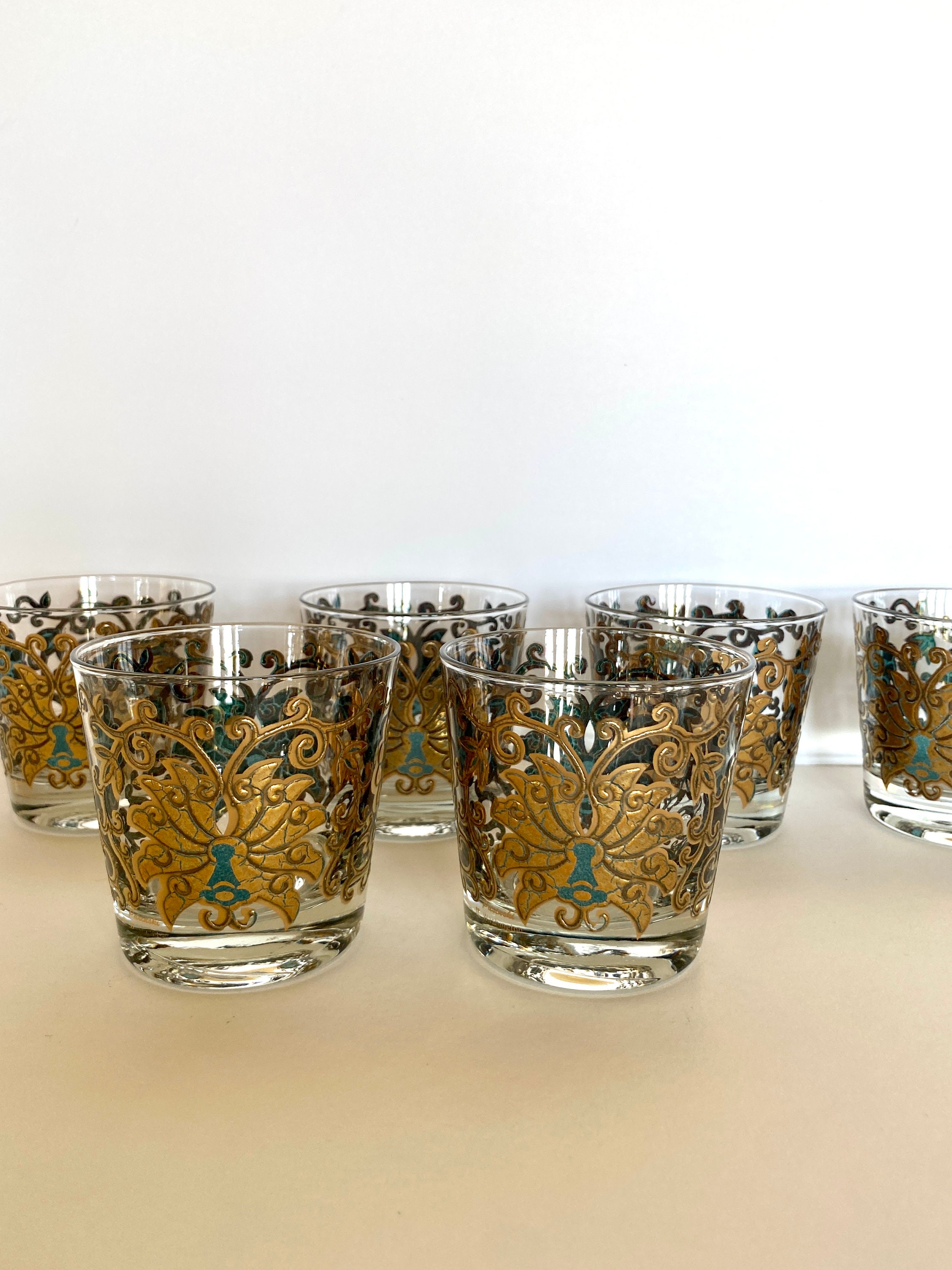 Mid Century Gold & Green Rocks Glasses by Pasinski 6 - Etsy