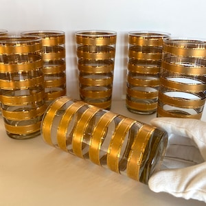 Culver &quot;Gold Rings&quot; Glasses, Set of 8