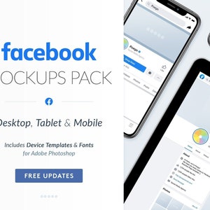 Facebook Mockups - Business, Profile Page Templates - Social Media - Desktop, Tablet & Mobile - Cover, Presentation - Photoshop, Canva