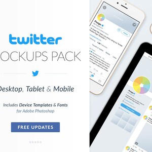 Twitter Mockups - Profile Page Templates - Social Media - Desktop, Tablet & Mobile - Header, Business, Presentation - Photoshop, Canva