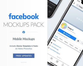 Maquetas para móviles de Facebook: plantillas de perfil empresarial, modo oscuro (Photoshop, Canva)