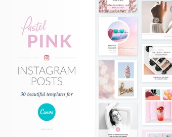 Publicaciones de Instagram en rosa pastel - 30 plantillas de Canva (descarga digital)
