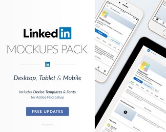 Maquetas de páginas de empresa de LinkedIn: escritorio, tableta y móvil (Photoshop, Canva)
