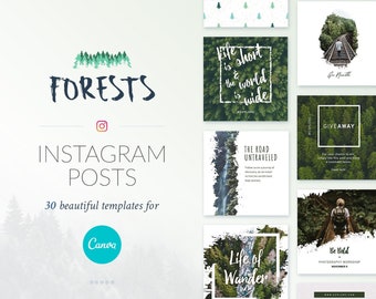 Publicaciones de Instagram con temática de bosque: 30 plantillas rústicas de Canva (descarga digital)
