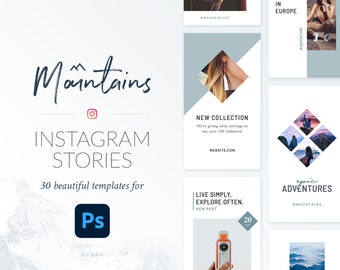 Plantillas para historias de Instagram con temática de montaña - Diseños modernos en blanco (Photoshop)