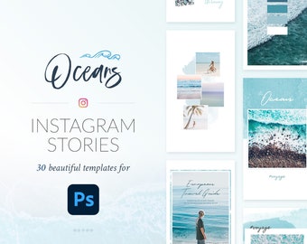 Plantillas para historias de Instagram con temática oceánica: 30 diseños de playas azules (PSD)