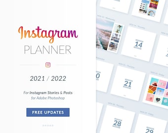 Instagram Planner 2022 - Content Calendar, Schedule, Planning - 365 Days, 12 Months - Social Media - Personal, Business - Photoshop PS