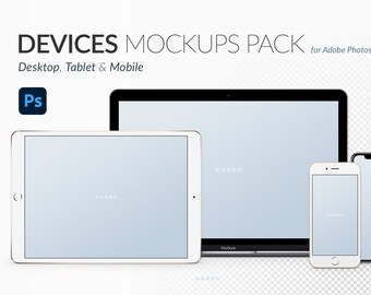 Maquetas de dispositivos: iPhone, iPad, MacBook - Photoshop PSD (Descarga digital)