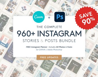 CANVA & PS Instagram Bundle - Más de 960 plantillas de historias y publicaciones - Historias y publicaciones de Instagram - Blog - Negocios - Citas - Móvil - Photoshop
