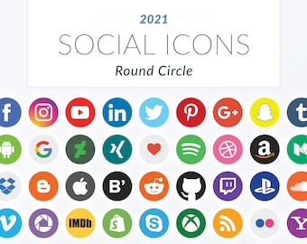 2022 Circle Social Icons - 60+ Round Social Media Icons - Blog, Web, Email, Print, Video, Card - Svg, Png, Ai, Eps, Pdf - Illustrator, Canva