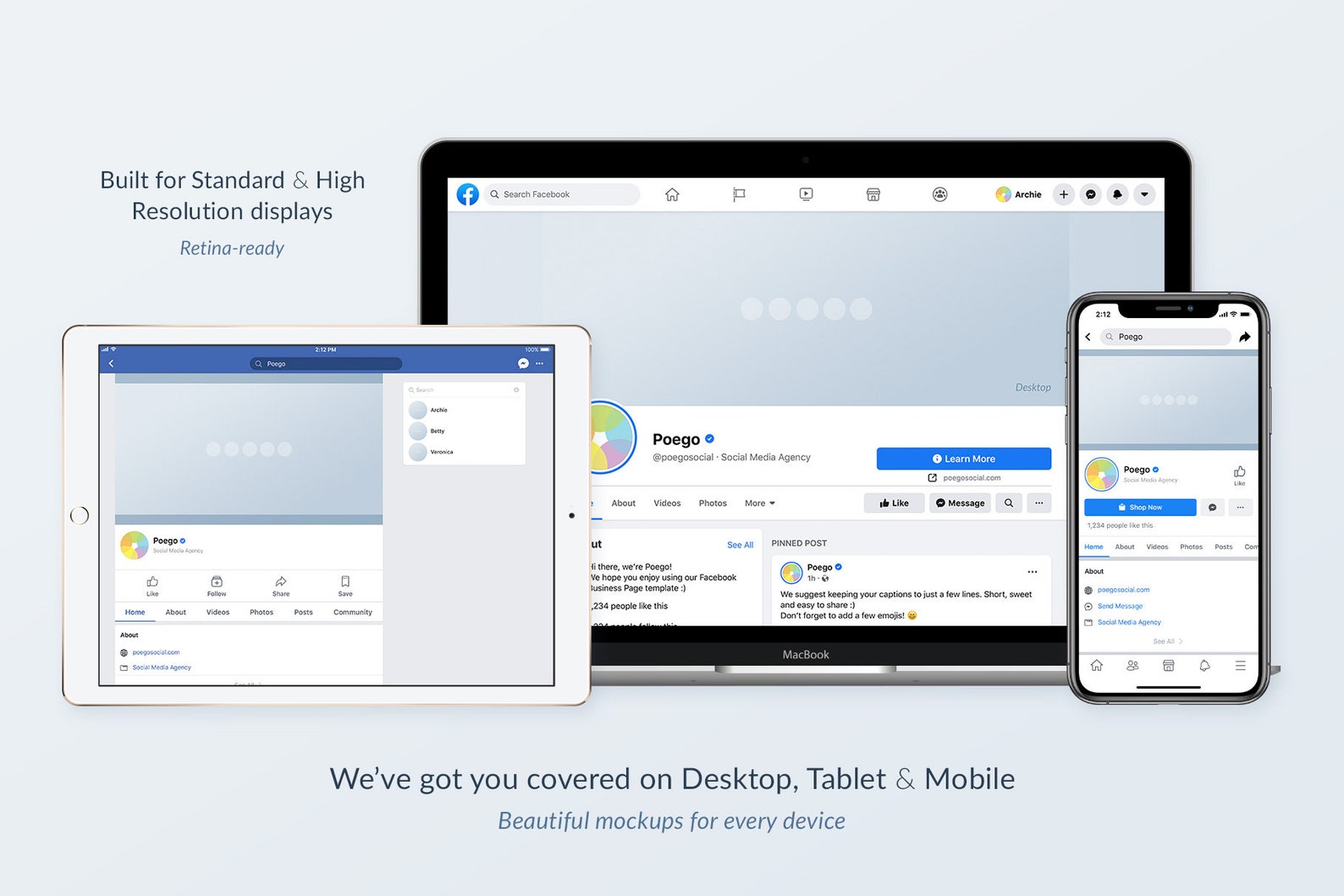 Facebook Mockups Business, Profile Page Templates Social Media Desktop