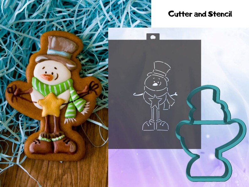 Snowman Cookie Cutter and Stencil Set for Gingerbread Cookie Etsy