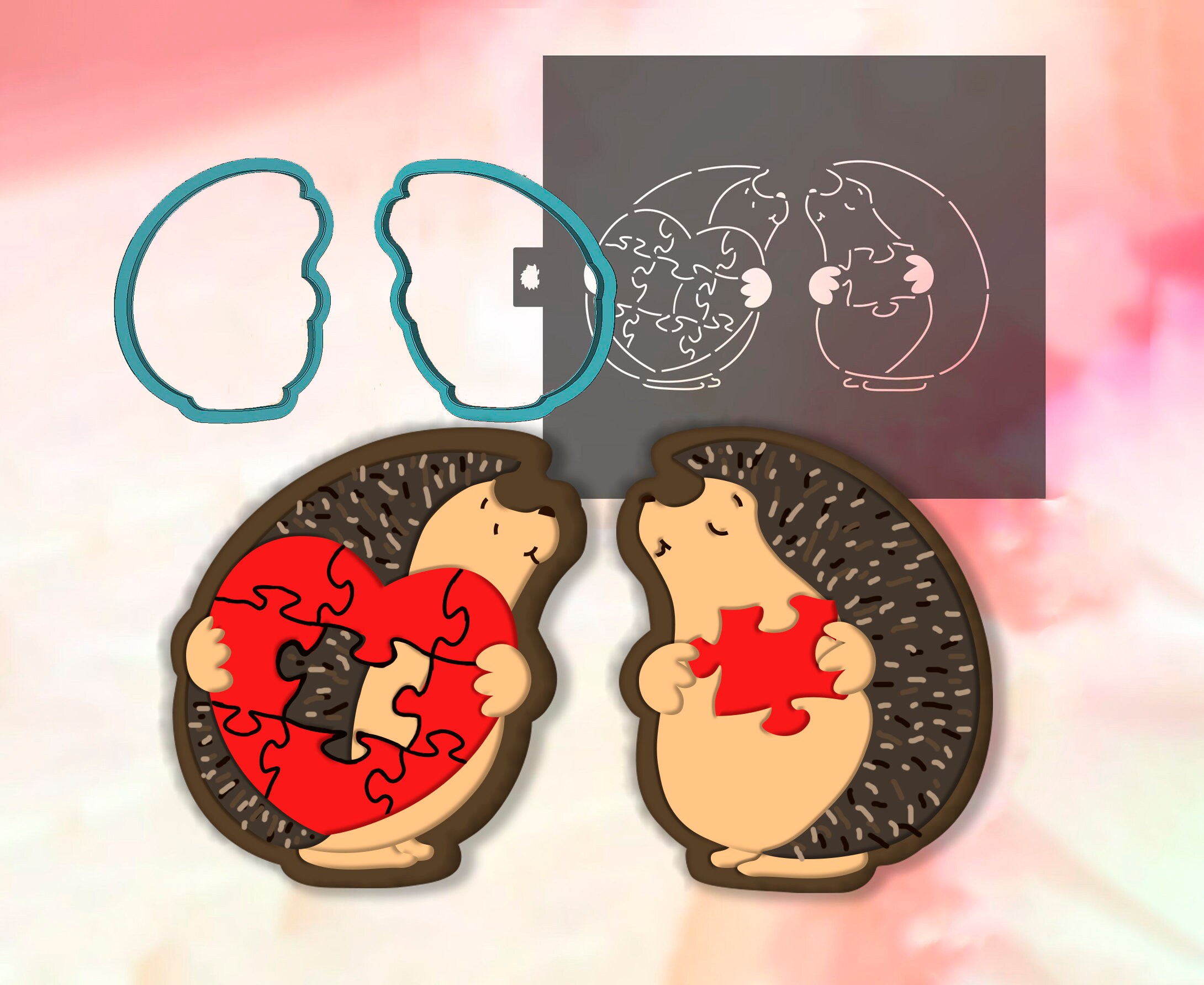 Hedgehogs Cookie Cutter and Stencil Set baking DIY kit for Etsy