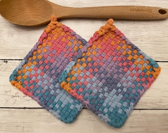 Hand woven potholders, thick potholders, handloomed potholders, Mother's day gift, teacher gift, wedding gift