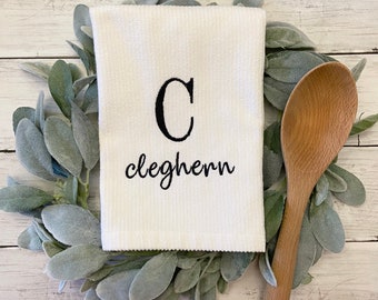 Monogrammed bar mop towel. Embroidered personalized kitchen towel, farmhouse monogrammed kitchen towel, wedding gift