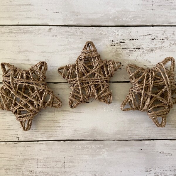 Jute wrapped stars, Fourth of July bowl filler, Memorial Day decor, patriotic stars for tiered tray, primitive stars