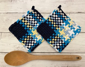 Woven potholders, handmade potholders, cotton retro hot pads, thick hot pads, Mother's day gift, housewarming gift, gift for teachers