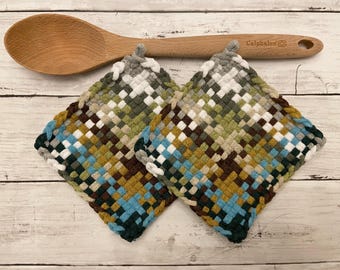 Handmade Woven Potholders: Set of Two Cotton Hot Pads