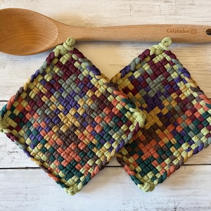 Woven handmade potholder set, cook’s gift, thick potholders, trivet, hand loomed potholders, teacher gift, stocking stuffer