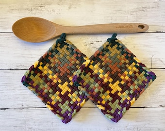 Woven potholders, hot pads, Fall potholders, hot pads, cotton loop potholders