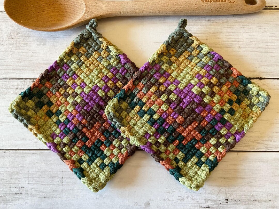 Pot Holder Rugs Hand Loomed Cotton Potholder Set, Woven Mug Rugs, Hot Pads - Etsy