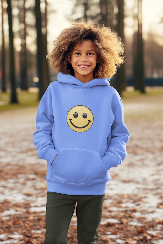 Smiley Emoji Hoodie, Soft Cozy Youth Hooded Sweatshirt - Kids