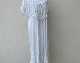 Vintage Weißes Sheer Prärie Kleid Spitze Rüschen Cottagecore Boho Romantisch