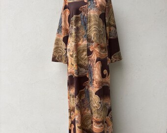 Vintage 70er Jahre Psychedelic Talon Zip Hostess Lounge Maxikleid Boho